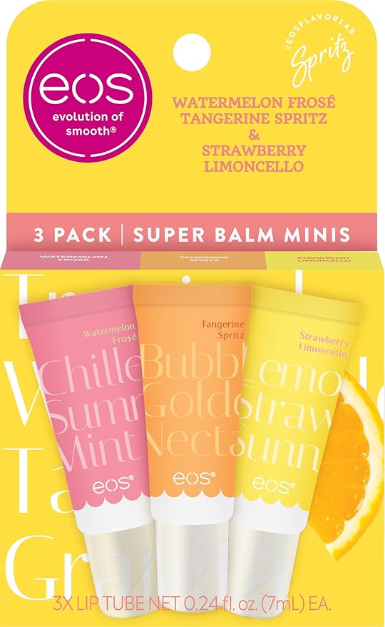 eos Limited Edition 24H Moisture Mini Super Balm, Amalfi Sunset - Hydrating, Moisturizing Lip Treatment, For Dry Lips, Travel Size, Shea Butter, Cruelty-Free, 0.169 fl oz, 3-Pack