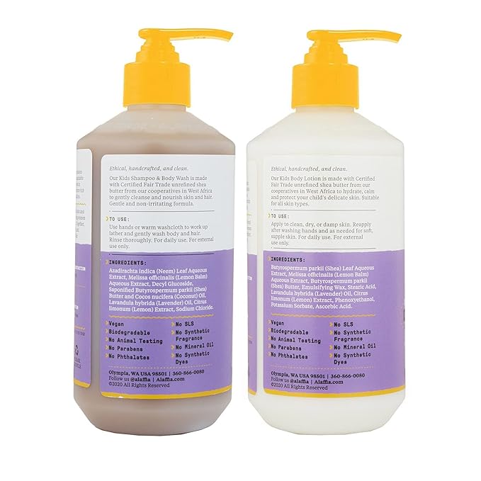 Alaffia Babies and Kids Shampoo & Body Wash and Body Lotion (16Oz) - Gentle Everyday Bath Essentials for Delicate Skin/Hair- Paraben & Sulfate Free - Natural Plant-Based Lemon Lavender Scent