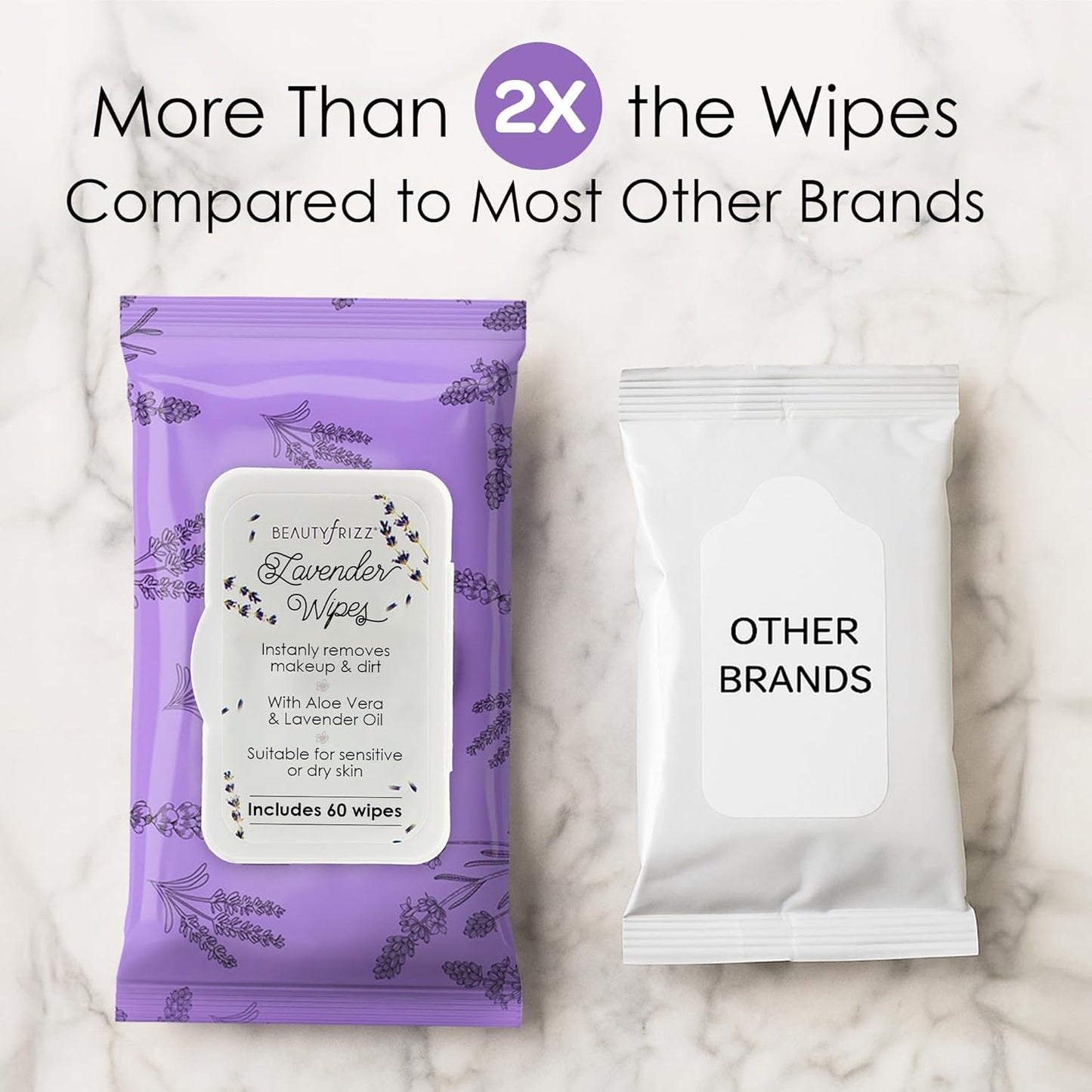 BeautyFrizz Lavender Face Wipes - 120 pcs - Gentle Makeup Remover Wipes for Women - Facial Cleansing Wipe with Aloe, Castor, Vitamin A and E - Extra Soft - Moisturizing