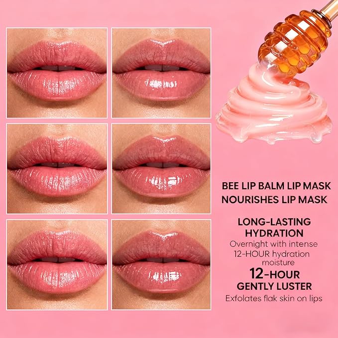 3PCS Bee Lip Balm Honey Pot, Lip Mask Skincare, Prevention Lip Dry Set, Strawberry, Watermelon, Honey Lip Sleeping Moisturizing Lip Balm, Mothers Day Gifts, Teacher Appreciation Gifts