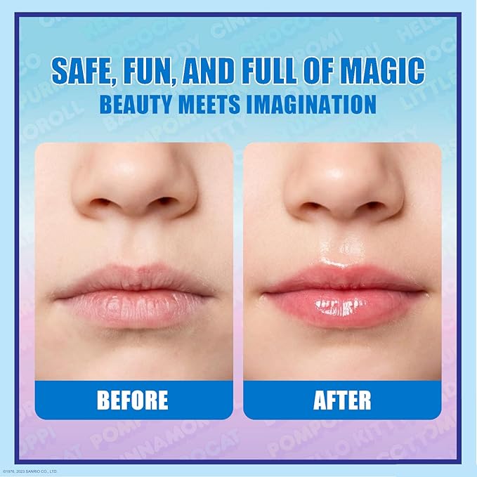 Townley Girl Hello Kitty and Friends 7 Pack Lip Balm with Keychain, Plant Based Lip Balm for Girls Kids