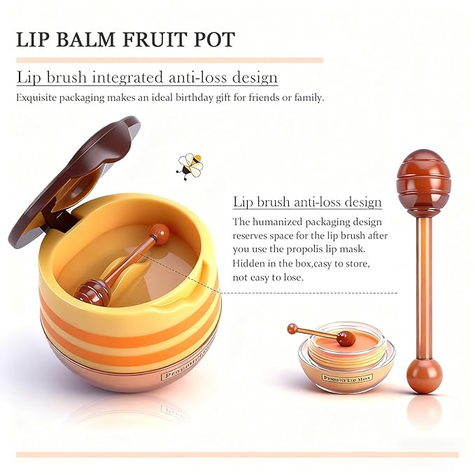 Bee Lip Balm Lip Mask Honey Pot, 12 Flavors Fruit Lip mask Set with Honey & Vitamin E, Lip Sleeping Mask Propolis Moisturizing Lip Balm, Effective Reduces Lip Lines Prevention Dry and Cracked