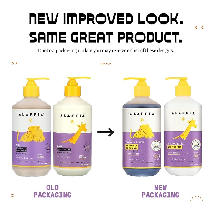Alaffia Babies and Kids Shampoo & Body Wash and Body Lotion (16Oz) - Gentle Everyday Bath Essentials for Delicate Skin/Hair- Paraben & Sulfate Free - Natural Plant-Based Lemon Lavender Scent