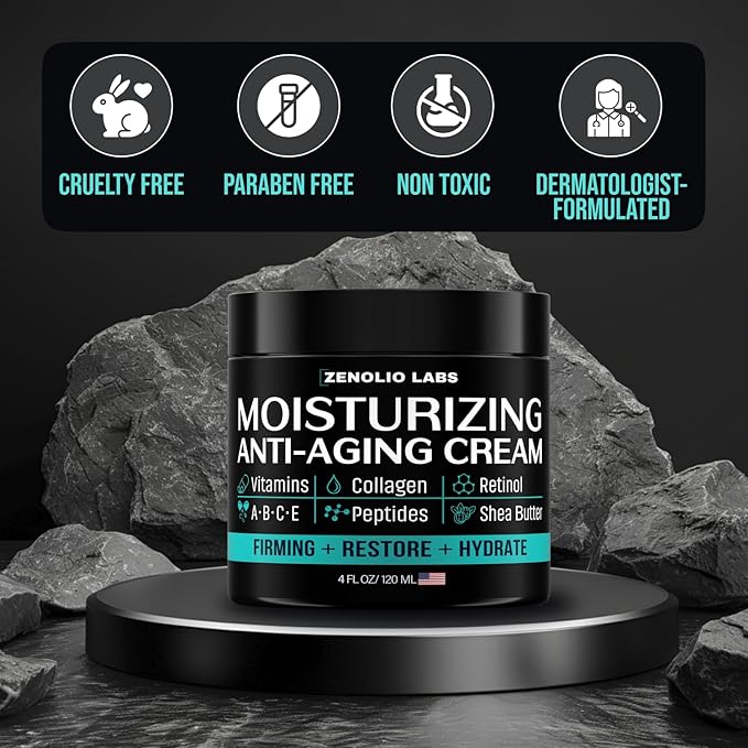 Mens Face Moisturizer Cream - Anti Aging & Wrinkle Face Cream - Mens Facial Moisturizer - Retinol, Collagen, Peptides, Vitamins E & A - Facial Skin Care - After Shave Lotion - Day & Night – 4 oz