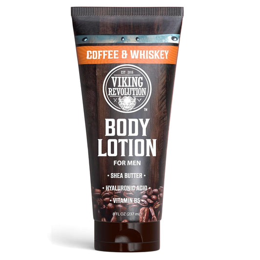 Viking Revolution Coffee Whiskey Body Lotion for Men –Mens Lotion for Dry Skin with Shea Butter, Hyaluronic Acid and Vitamin B5 – Nourishing Mens Body Lotion for Hydrated and Smooth Skin (8oz, 1 Pack)
