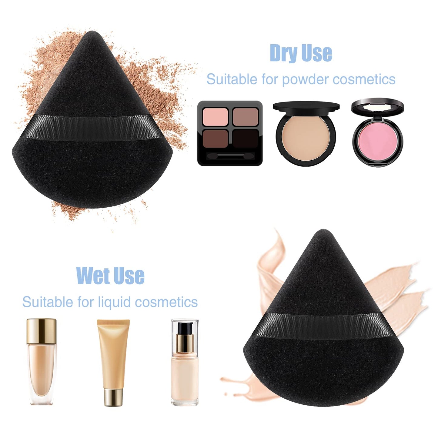 Pimoys 6 Pieces Powder Puff Face Soft Triangle Makeup Puff for Loose Powder Body Powder, Wedge Shape Velour Cosmetic Sponge for Contouring, Under Eyes and Corners, Beauty Makeup Tools