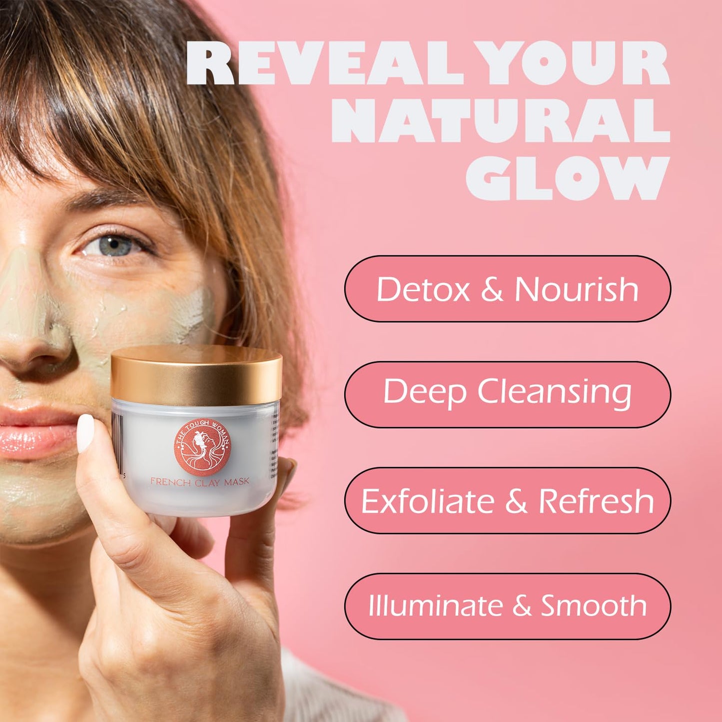 Detox Green Clay Mask for Face - 3-Clay Blend with Kaolin Volcanic Clay - Deep Pore Cleansing, Removes Excess Oil, Tightens Pores - Oil-Free, Paraben-Free