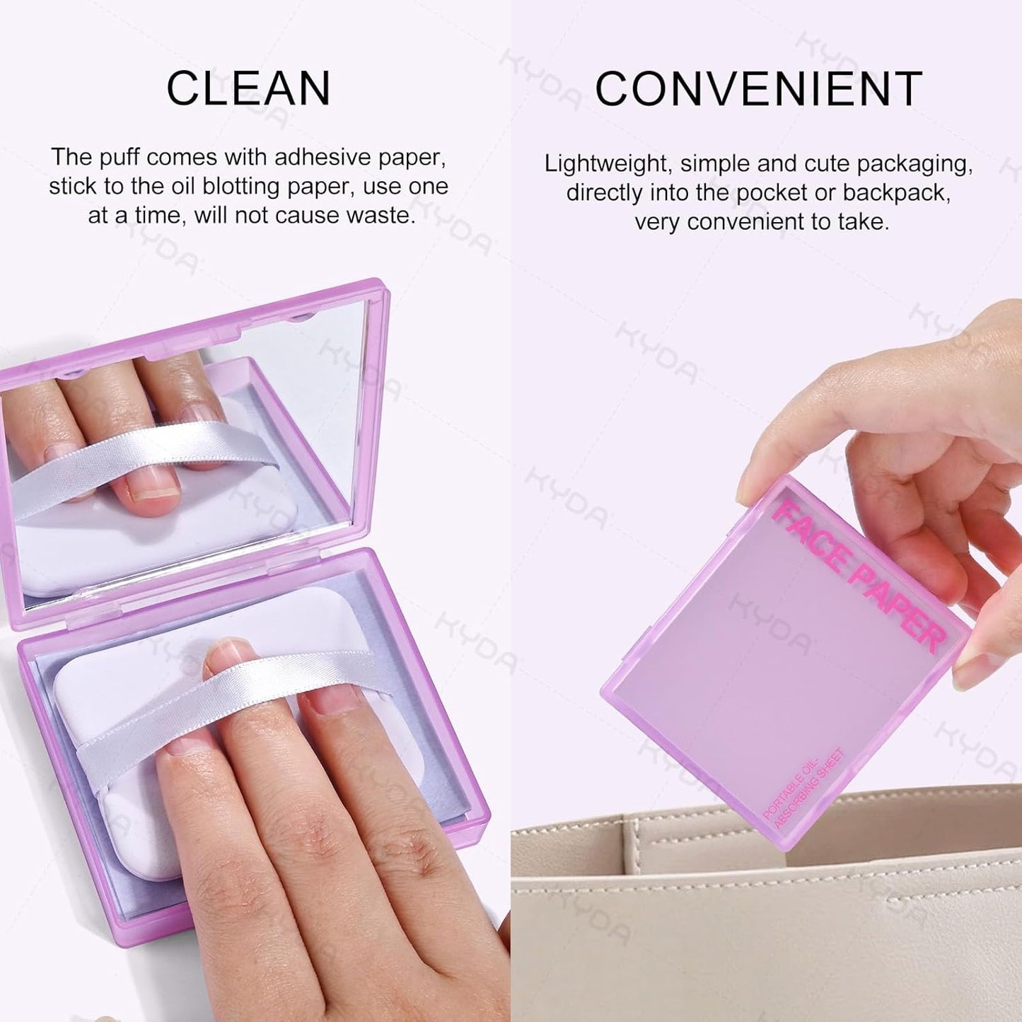 KYDA 200 Sheets Face Oil Blotting Paper, Included Refills, Mirror and Puff, Oil Absorbing Sheets for Makeup, Oil Control Shine, Absorb Excess Oil, Travel Size Gentle Face Makeup, Lavender