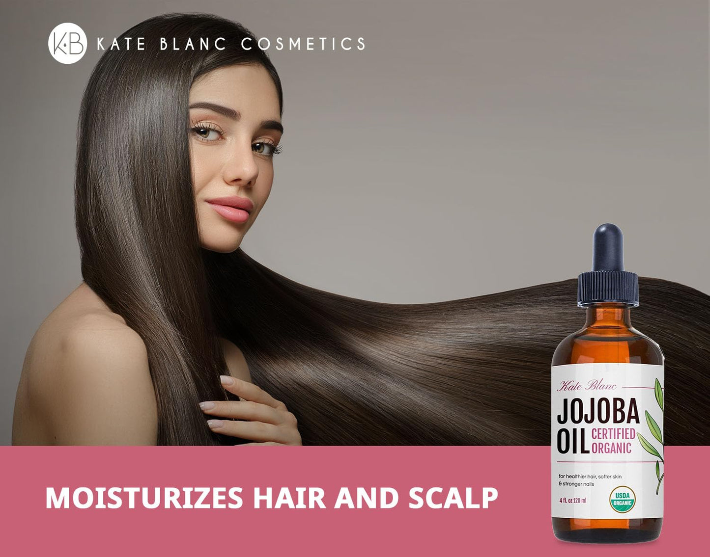 Kate Blanc Cosmetics Jojoba Oil for Softer Hair & Smoother Skin. Gua Sha Oil for Face & Dermaplaning (4oz, Organic, 100% Pure, Natural)
