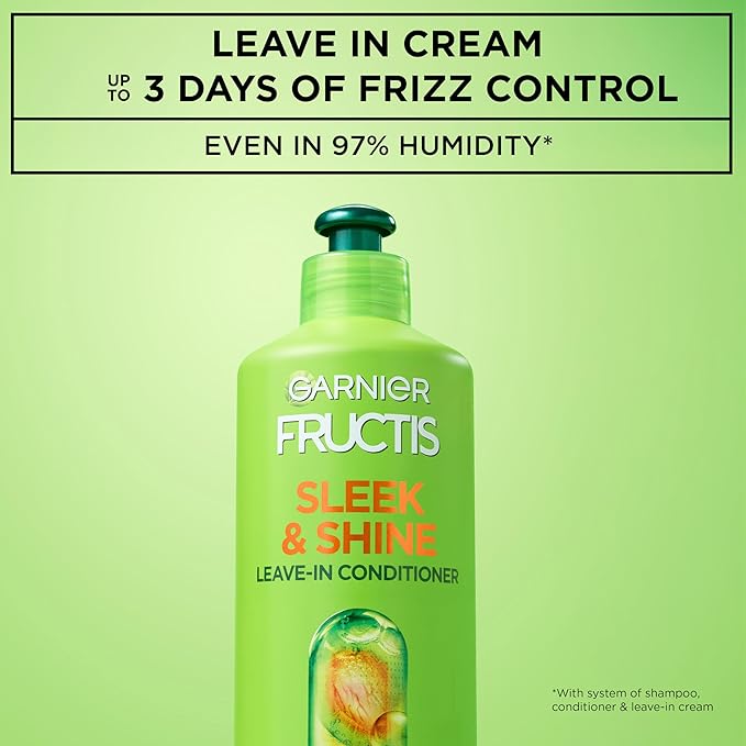 Garnier Fructis Sleek and Shine Intense Smooth Leave In Conditioner, Conditioning Hair Cream for Frizzy, Dry Hair, Plant Keratin + Argan Oil, Value Size, 16.9 Fl Oz