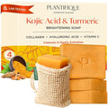 PLANTIFIQUE Kojic Acid Soap for Hyperpigmentation 4 Bars with Mesh Bag - Turmenic Soap with Hyaluronic Acid, Collagen, Vitamin C for Dark Spots - Vegan Skincare, 320g / 11.28 oz