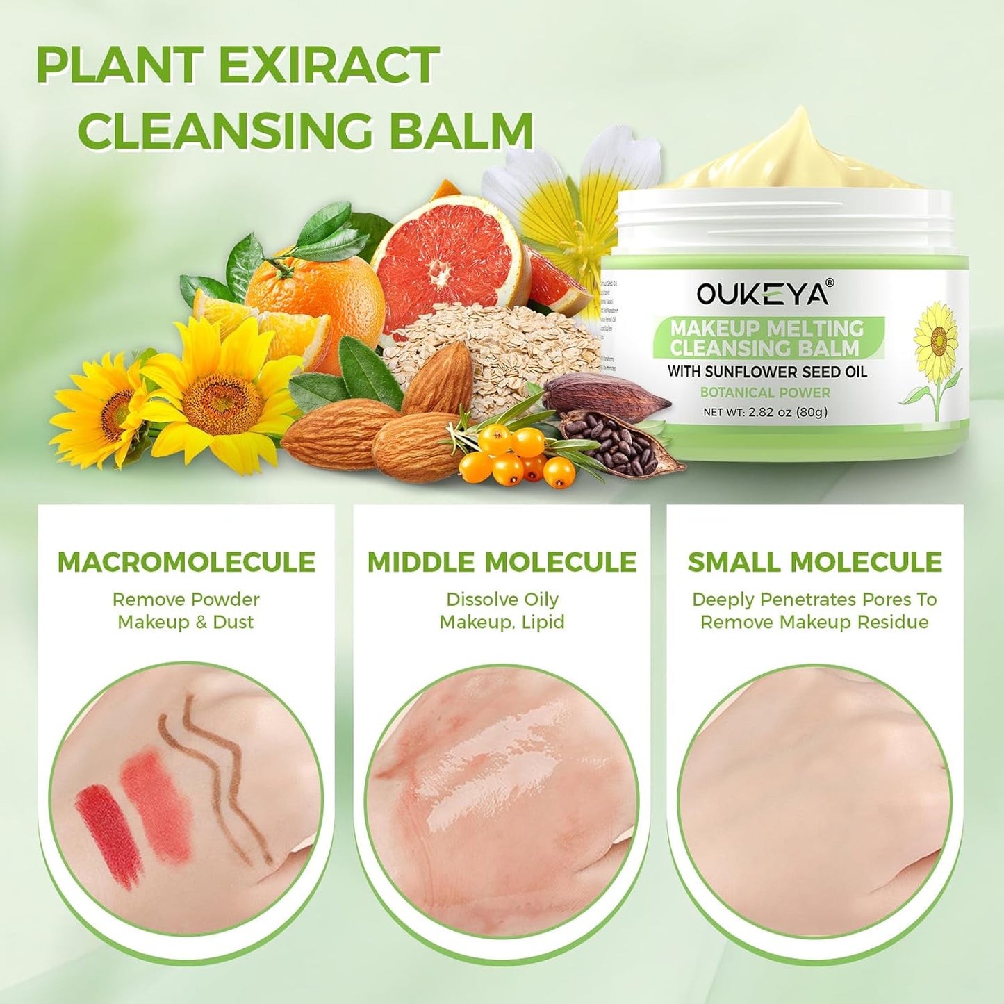 OUKEYA Cleansing Balm - Moisturizing Makeup Remover | Natural Ingredients | Suitable for All Skin Types to Gently Meltaway Mascara, Eyeliner and Makeup |- Gently Removes Dirt & Impurities 80g