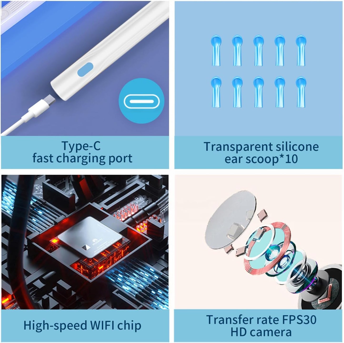 Wax Removal Tool for Ears, Earwax Remover Tools with 1080P Camera & 6LED Light & 8 Pcs Ear Set, Earwax Cleaning Kit with 10 Ear Spoon, Camera for iOS & Android (White)