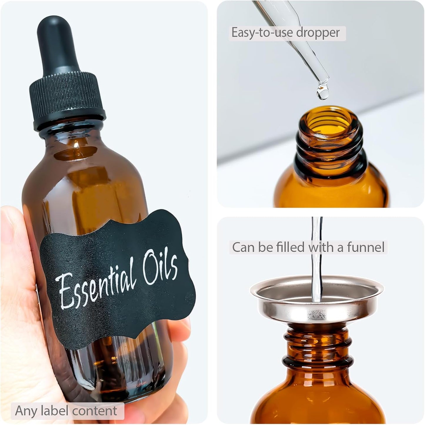 1 oz Amber Glass Dropper Bottles,4 Pack 30ml Empty Reusable Leak Proof Thick Tincture Bottles for Essential Oils,Hair Oil,Liquids,Laboratory,Pharmacist Bottle,Massage,Perfumery Aromatherapy