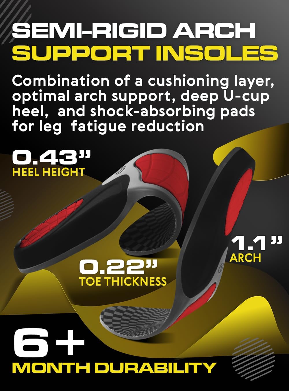 (New) Work Orthotic Insoles - Anti Fatigue Medium Arch Support Shoe Insert Men Women - Plantar Fasciitis Flat Feet - Relieve Foot Pain - Work Boot Insoles Standing All Day (M, Gray)