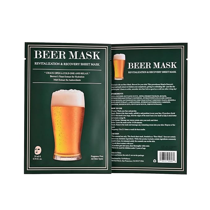 Bachelor Party Pack – 4 Beer Inspired Sheet Masks for Men, Funny Groomsmen Gift, Bachelor Party Favors, Men’s Hydrating Face Mask