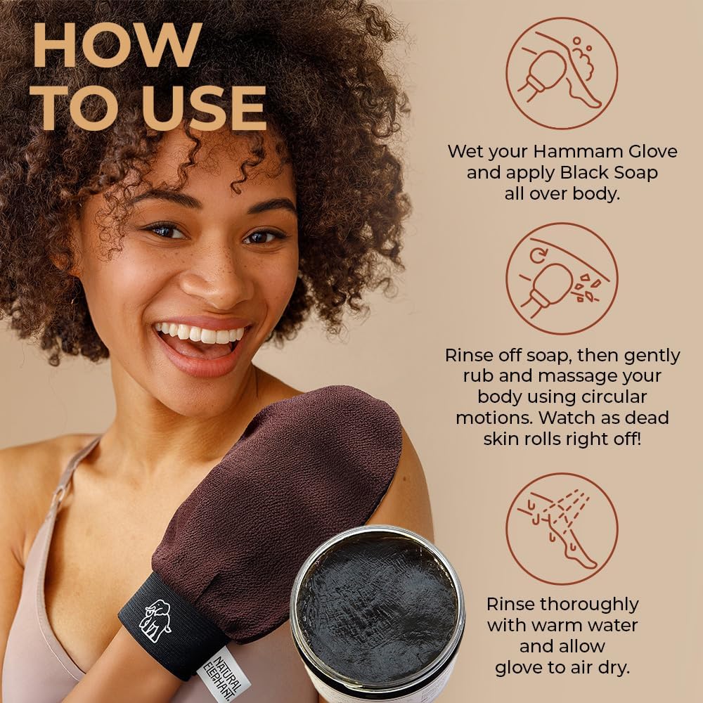 Natural Elephant Exfoliating Hammam Glove | Authentic Moroccan Kessa Body Scrub Mitt for Spa-Quality Skin Renewal | Lovely Lilac 3 Pack