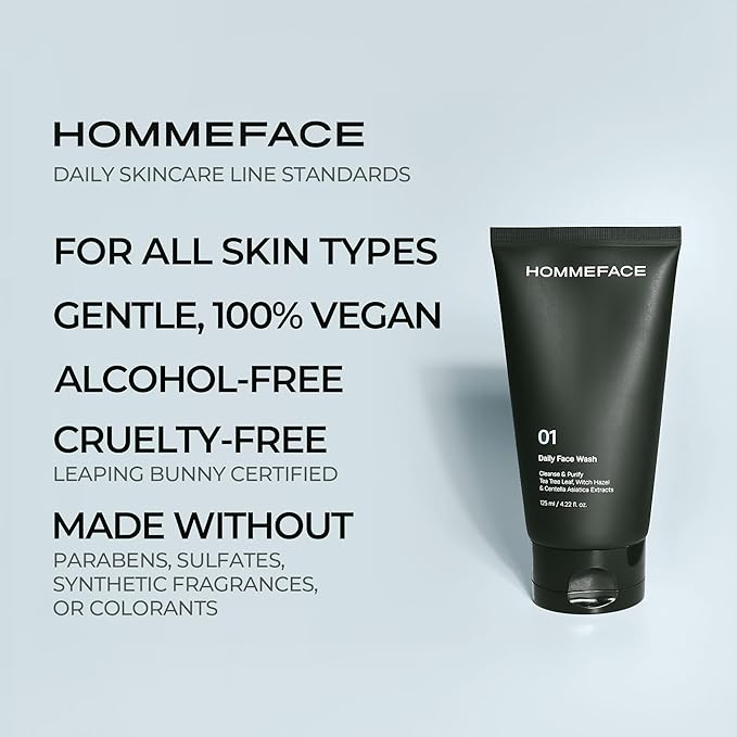 HommeFace 2-Pack Daily Face Wash for Men, Gentle Facial Cleanser for Deep Cleansing with Collagen, Hyaluronic Acid & Witch Hazel Extract