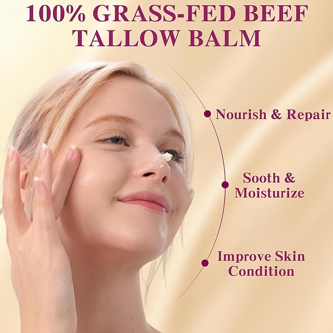 Lavender Grass-Fed Beef Tallow Balm for Men - Whipped Tallow Face Moisturizer & Beard Balm with Manuka Honey - Natural After Shave Care for Dry & Sensitive Skin, 2.1 oz