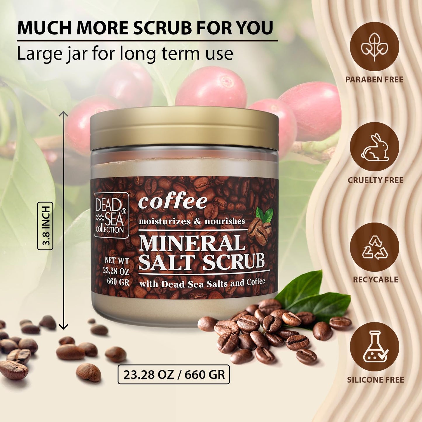 Dead Sea Collection Coffee Scented Salt Body Scrub - Large 23.28 OZ - with Pure Oils and Dead Sea Minerals