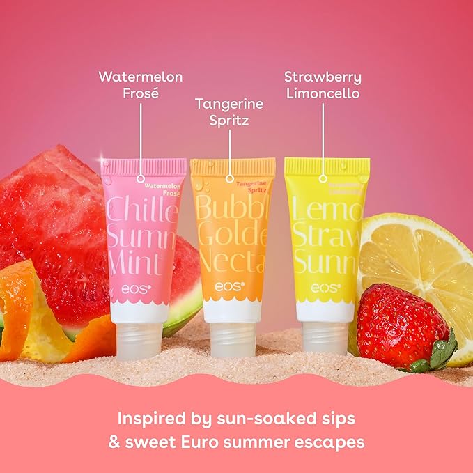 eos Limited Edition 24H Moisture Mini Super Balm, Amalfi Sunset - Hydrating, Moisturizing Lip Treatment, For Dry Lips, Travel Size, Shea Butter, Cruelty-Free, 0.169 fl oz, 3-Pack