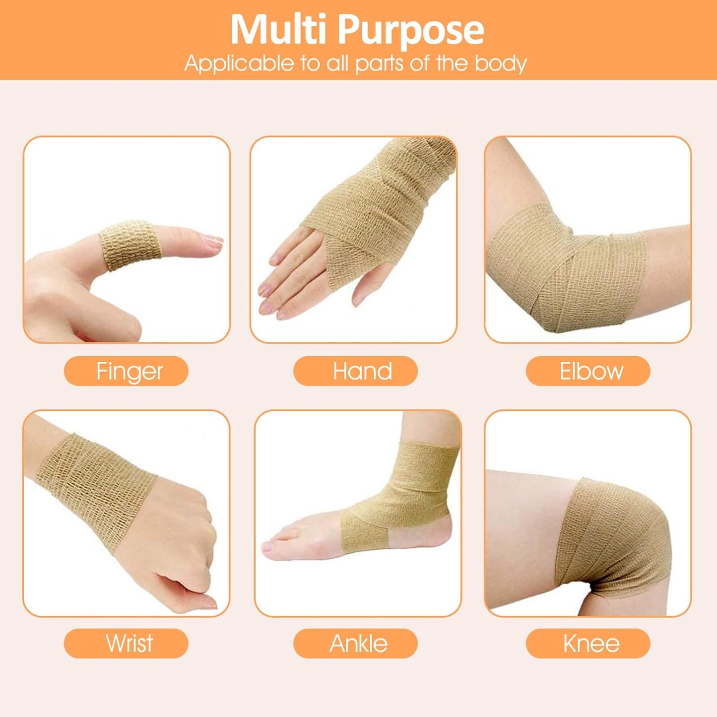 1"/2"/3" Self Adhesive Bandage Wraps, 18 Pack Skin Color Self Bandage Wrap for Wounds, Vet Wrap, Ankle Tape, Tattoo Tape Wrap, Medical Tape, Color Athletic Tape