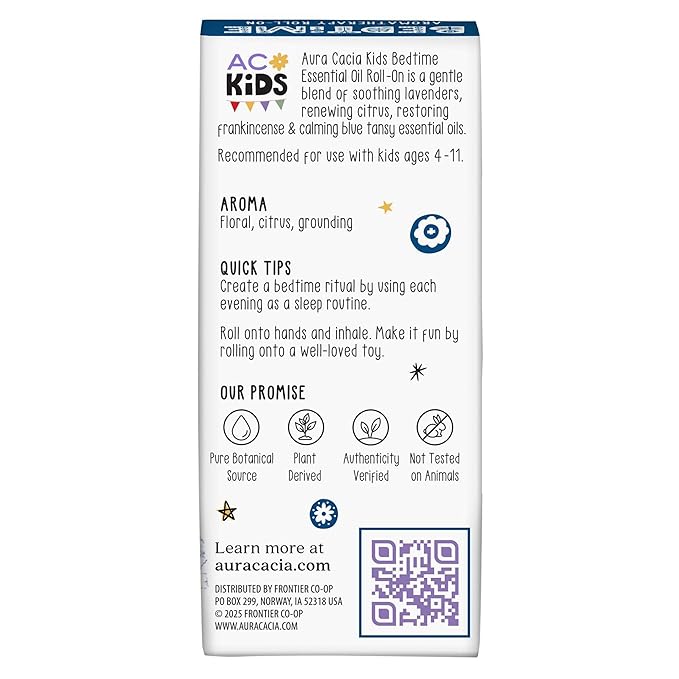 Aura Cacia Kids Bedtime Roll-On - Gentle Essential Oil Blend with Lavender, Citrus, and Frankincense for Sleep Routine | 0.31 Fl Oz (Pack of 1)