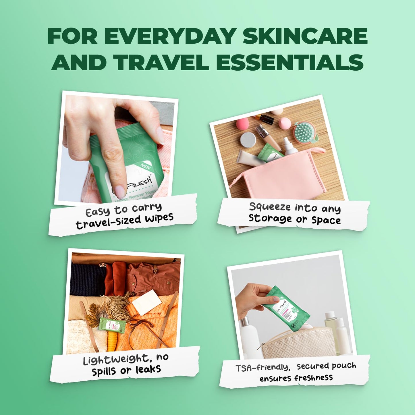 LA Fresh Makeup Remover Wipes with Vitamin E - For Face, Eyes, Lips - Face Wipes Travel Essentials Pack, of 3 10-count Pouches (30-count)