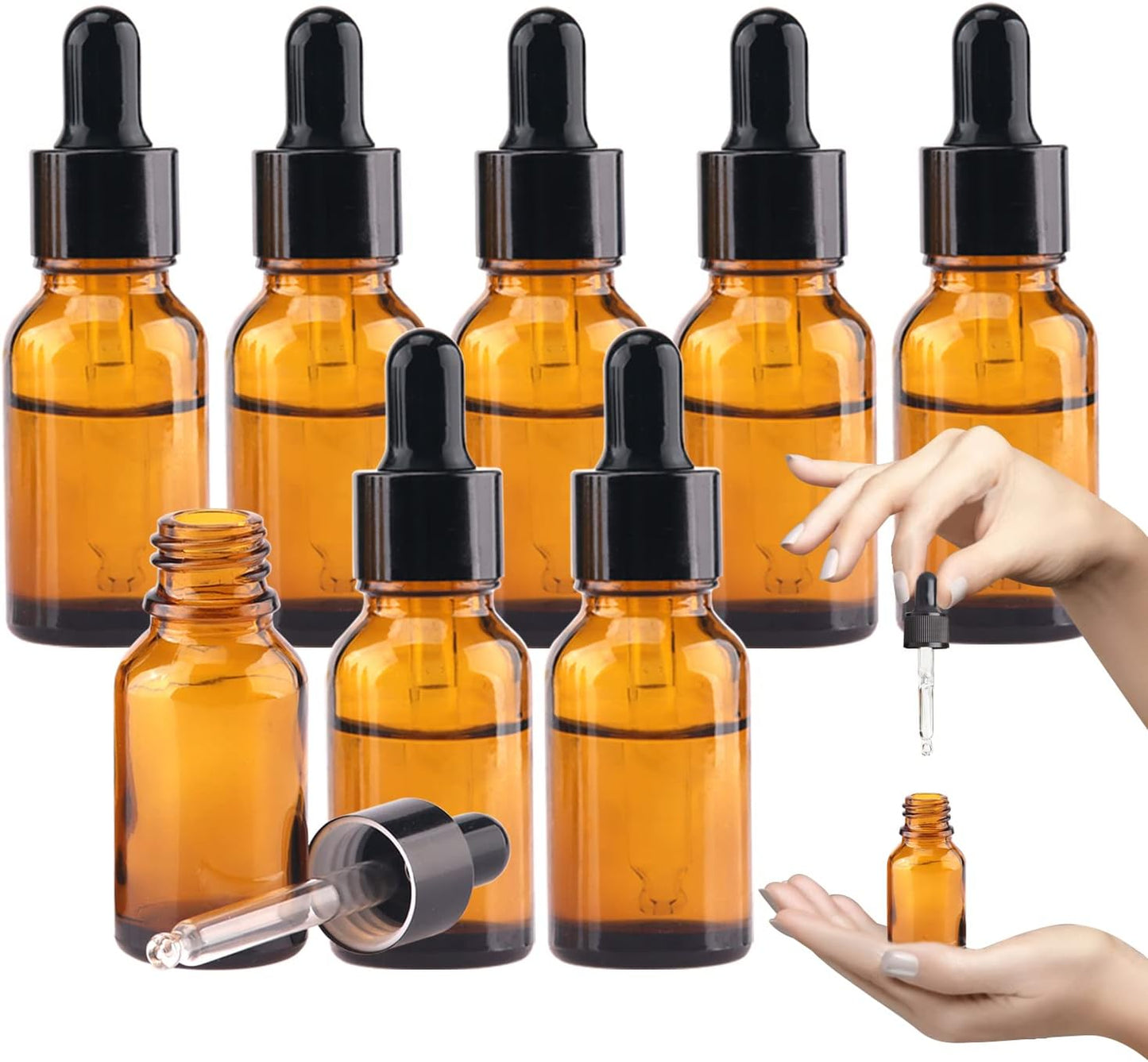 1/2 Oz Glass Dropper Bottle, 15mL Tincture Bottles with Dropper, Labels- Leak Proof Travel Eye Dropper Bottle Amber for Extracts & Essential Oil, Liquids, Perfume(16 pieces)