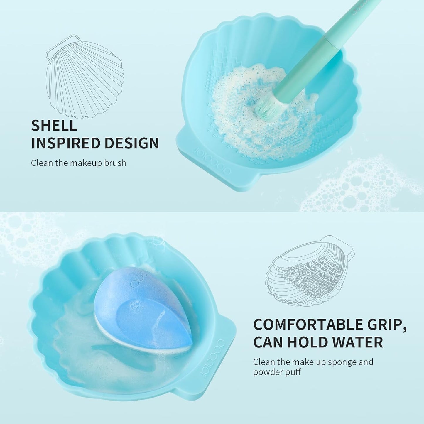 Docolor Silicone Makeup Brush Cleaner Mat Shell shape make up brush cleaner pad Big Size, Makeup Brush Cleaning Mat, Brushes Cleaning Tool, Portable Washing Tool for Makeup Cosmetic Brushes