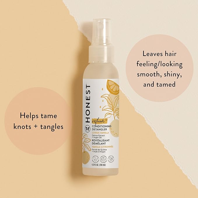 The Honest Company Conditioning Hair Detangler 3-Pack Leave-in Conditioner and Fortifying Spray, Tear Free Cruelty-Free, Hypoallergenic, Citrus Vanilla Refresh, 4 fl oz, pack of 3