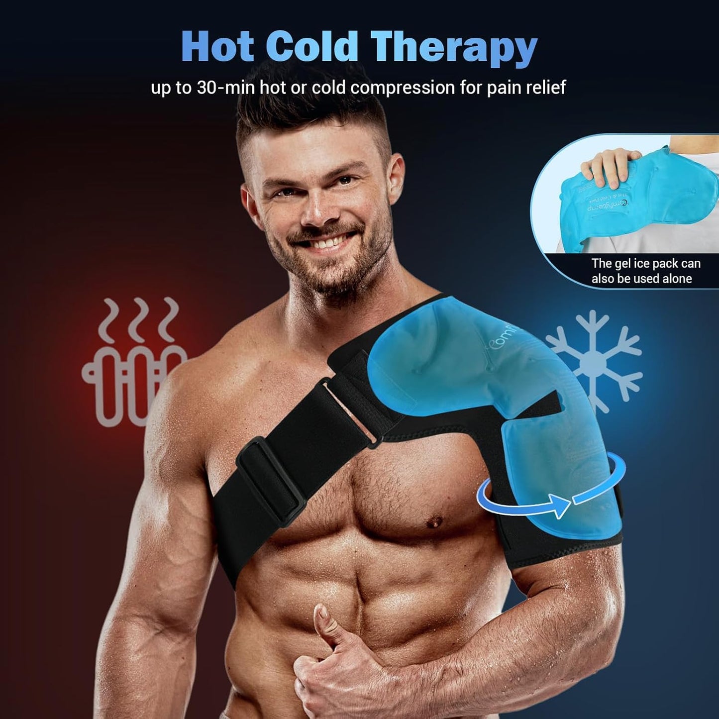Comfytemp Shoulder Brace Ice Pack Wrap, FSA Eligible Items Only List, Gel Cold Compression Sleeve for Injuries Reusable Arm Rotator Cuff Pain Relief, Physical Therapy Recovery Gift Men Women Elderly