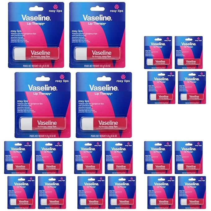 Vaseline Lip Therapy Care Rosy, Fast-Acting Nourishment, Ideal for Chapped, Dry, Cracked, or Damaged Lips, Lip Balm,0.16 Oz Each (Pack of 20)