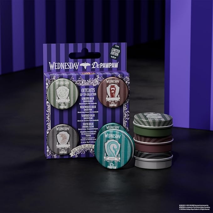 Dr. PawPaw Wednesday Outcasts Lip Tin Lip Balm Set - Natural Balm with Aloe Vera - Hydrating, Nourishing, Gluten Free Lip Moisturizer - 4 pc