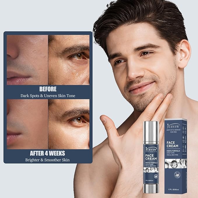 6-in-1 Face Cream for Men - Anti-Aging Moisturizer with Hyaluronic Acid & Niacinamide, Reduces Wrinkles, Dark Spots, Under Eye Bags, For Dry Skin, Daily Hydrating Face & Eye Treatment (Unscented)