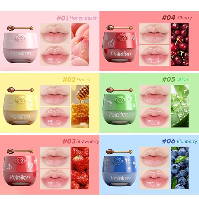 6PCS Bee Lip Balm Honey Pot, Fruit Moisturizing Propolis Lip Mask, Lip Mask Overnight Propolis Moisturizing Lip Balm Hydrating Prevention Dry and Crack Lip Scrubs Exfoliator Lip Care Products