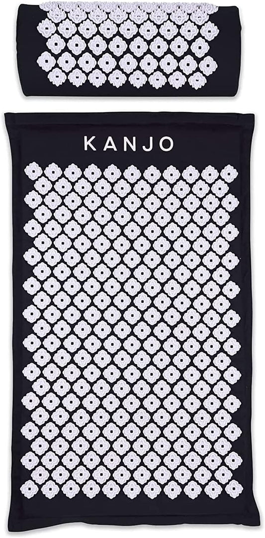 Kanjo Acupressure Mat and Pillow Set for Back Pain Relief & Neck Pain Relief, with Pressure Points for Muscle Pain Relief with Travel Bag - Black