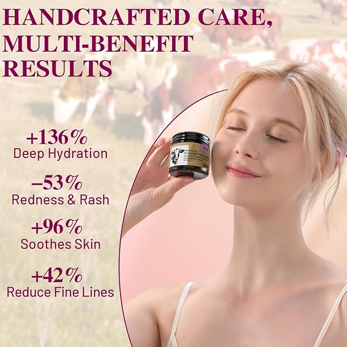 Lavender Grass-Fed Beef Tallow Balm for Men - Whipped Tallow Face Moisturizer & Beard Balm with Manuka Honey - Natural After Shave Care for Dry & Sensitive Skin, 2.1 oz