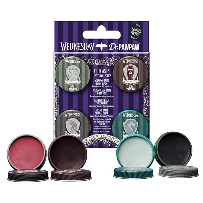 Dr. PawPaw Wednesday Outcasts Lip Tin Lip Balm Set - Natural Balm with Aloe Vera - Hydrating, Nourishing, Gluten Free Lip Moisturizer - 4 pc