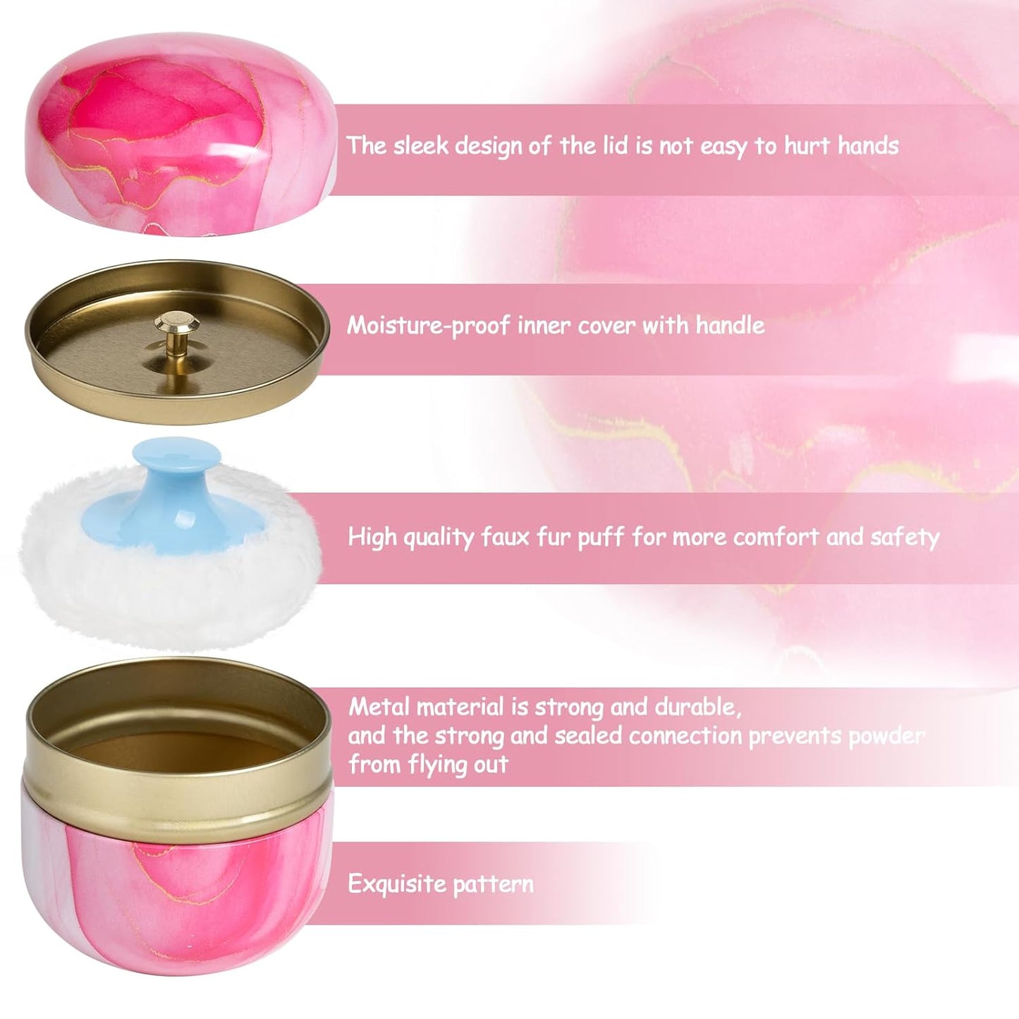 Powder Puff and Powder Container for Body Dusting Powder Case with Puff for Baby and Women,Loose Powder Containers with Puff for Travel (Glacier pink1.0)