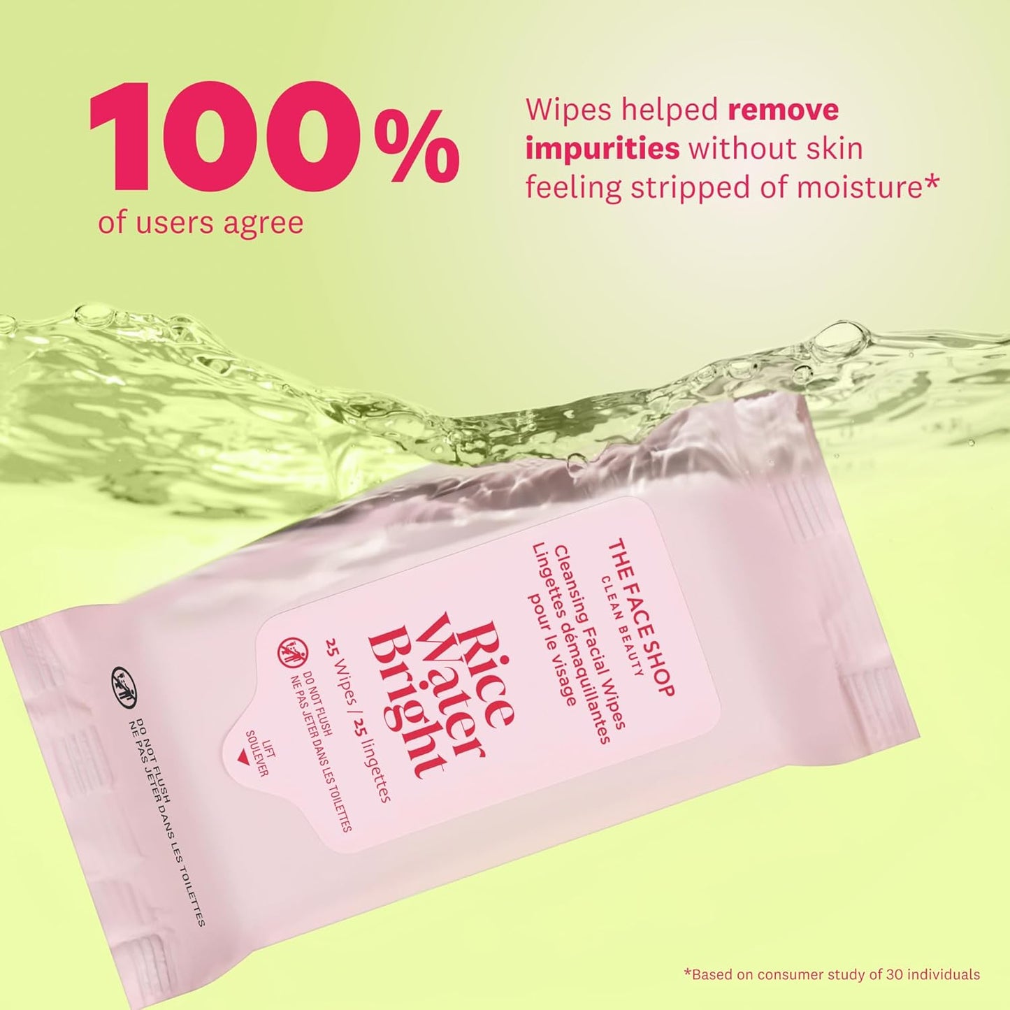 THE FACE SHOP X GLAMZILLA Rice Water Bright Cleansing Wipes On-the-Go Bundle for Face, Moisturizing, Infused with Rice Extract, Cleansing Facial Wipes, 25 Count (Pack of 3)