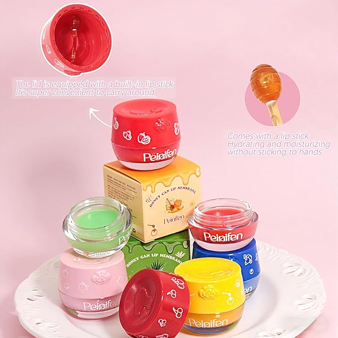 9 PCS Bee Lip Balm Honey Pot, Fruit Moisturizing Propolis Lip Mask, Lip Mask Overnight Propolis Moisturizing Lip Balm Hydrating Prevention Dry and Crack Lip Scrubs Exfoliator Lip Care Products