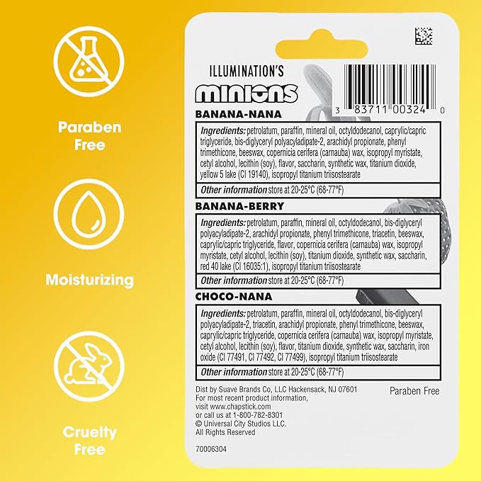ChapStick Lip Balm, Minions Banana Variety Pack (6 Sticks), Party Favors for Kids, 0.15 Oz Ea