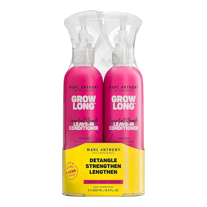 Marc Anthony Leave-In Conditioner Spray & Detangler, Grow Long Biotin, 2-pack - Anti-Frizz Deep Conditioner For Split Ends & Breakage - Vitamin E, Caffeine & Ginseng for Curly, Dry & Damaged Hair