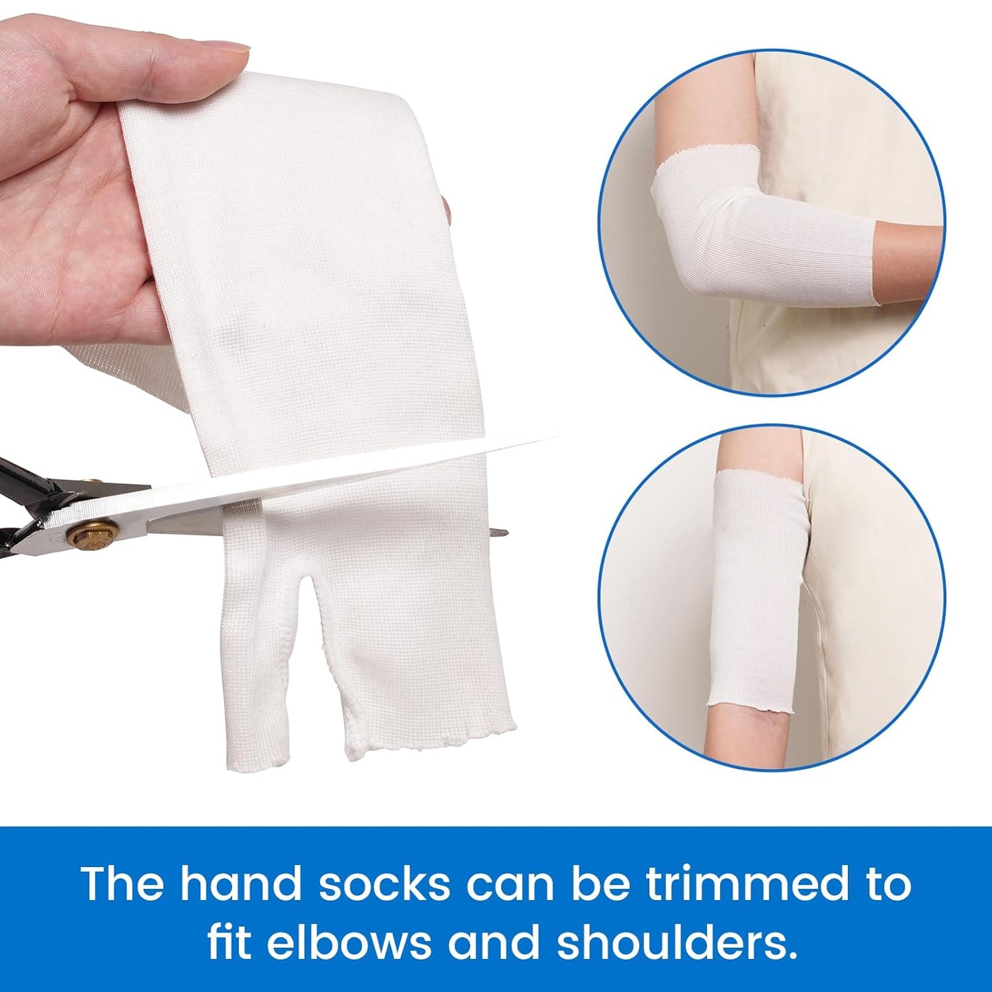 Velpeau Hand Socks for Splint (Pack of 10), Breathable, Thin Stockinette Tubing for Arm, Wrist Brace with Thumb Spica Liner, Cotton Gauze Sleeve, Under Cast Wrap, Arm Cover for Men and Women (White, Light Version, L)