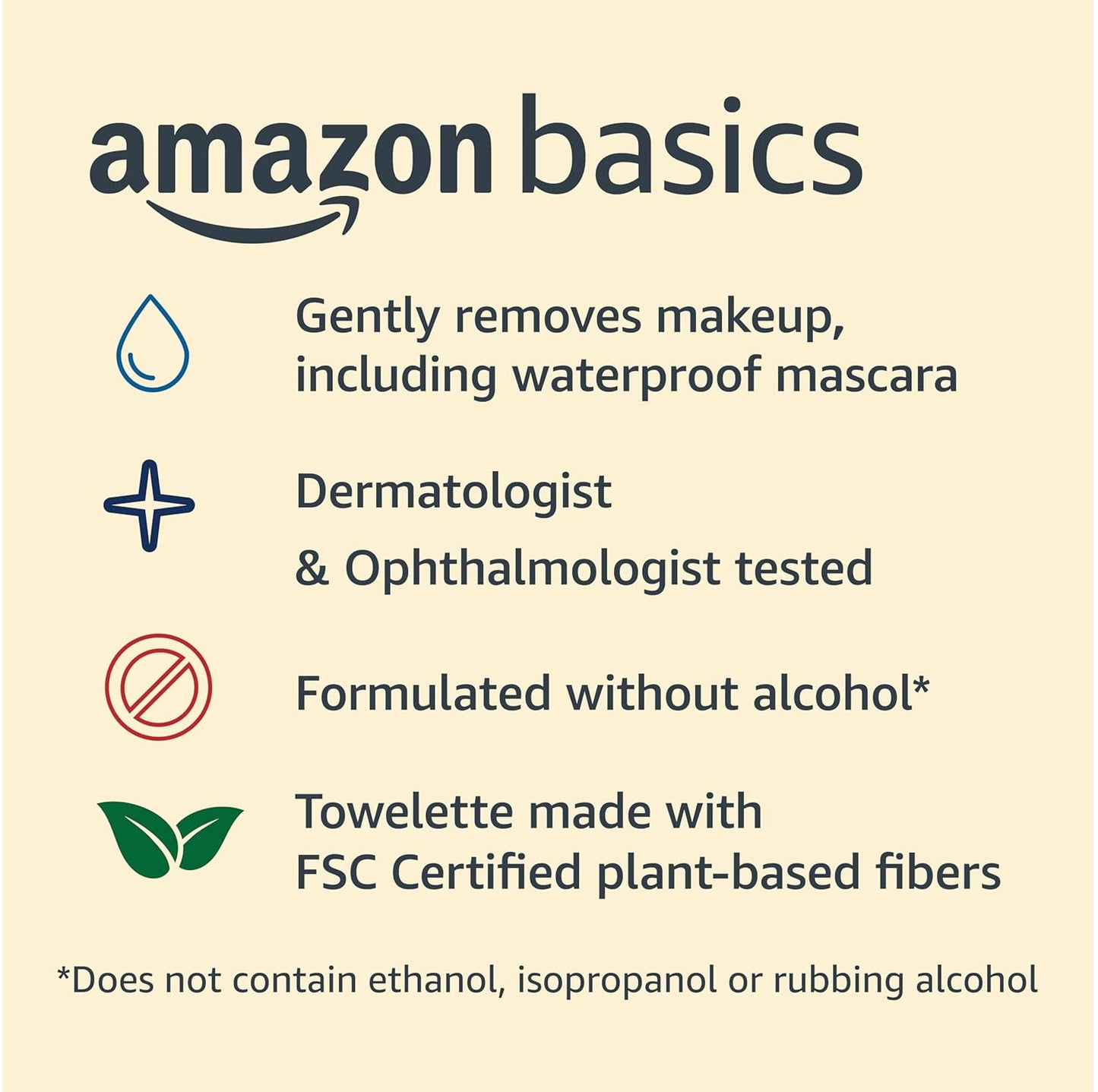 Amazon Basics Makeup Remover Wipes, Gentle Cleansing, Dermatologist Tested, Night Calming, Plant Based, Alcohol Free, Removes Waterproof Mascara, 25 Count Per Pack, Pack of 6 (Previously Solimo)