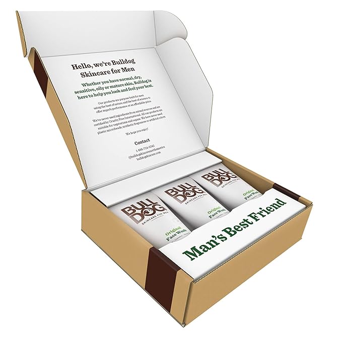 BULLDOG Mens Skincare and Grooming Original Face Wash with Aloe, Camelina & Green Tea, 5 Fl. Oz. - Pack of 3