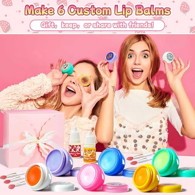DIY Lip Balm Making Kit，Christmas Gift Idea for 8-12 Tweens & Teens,Gifts for Girls - Natural Lip Care Craft, Make Your Own Lip Balm with 2 Flavors,6 Color and Cute Stickers