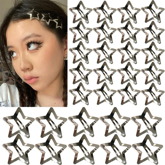 100 PCS Stars Hair Clips,50PCS 1.22"Clip and 50 PCS 1.65"Clips Snap Star Hair Accessories Non Slip Star Clips for Girls Women Y2K Accessories Silver Metal Hair Clips