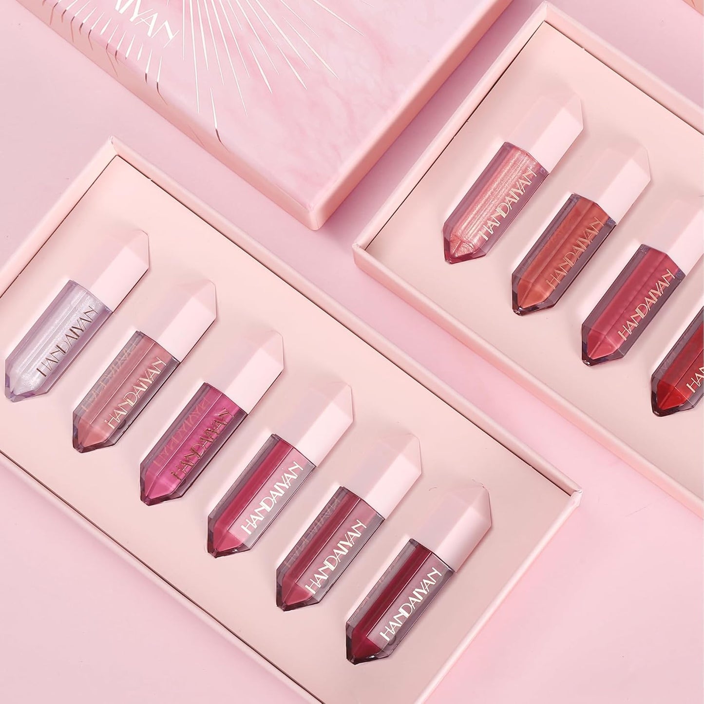 6PCS Diamond Lip Gloss Set, Matte & Pearlescent Finish, Long-Lasting Hydrating Lipstick, Non-Sticky, High-Pigment Formula for All-Day Wear, Shimmer & Velvet Effect (Diamond A, 1)